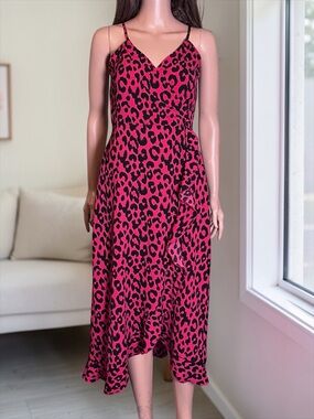 Jennifer Lopez Maxi Dress XS Pink Leopard Ruffle Slip NWT